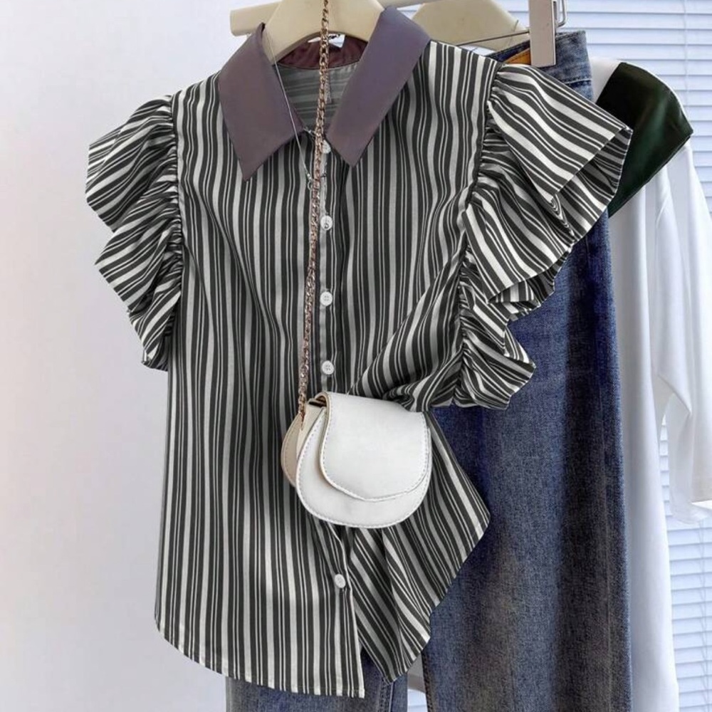 Women's Casual Striped Ruffle Hem Blouse